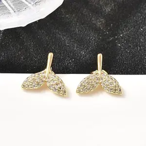 Rack Plating Fishtail Brass Micro Pave Clear Cubic Zirconia Stud Earrings