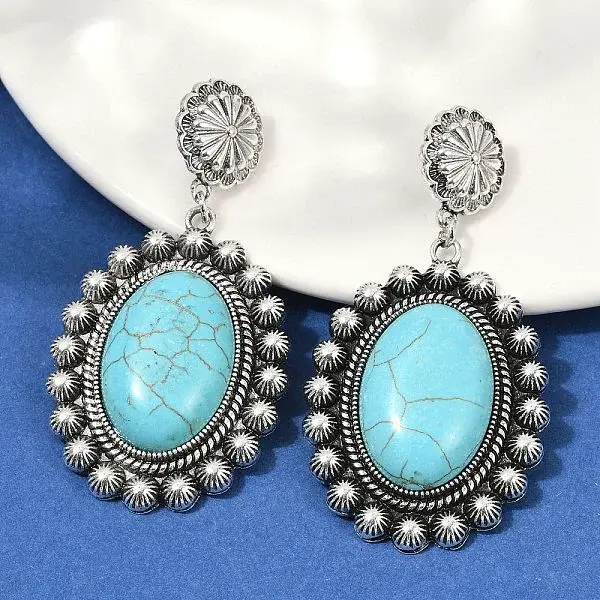 Alloy Synthetic Turquoise Dangle Stud Earrings