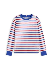 TOMMY HILFIGER Tričko 'Essential Stripe Relaxed Long Sleeve'  modrá / červená / biela