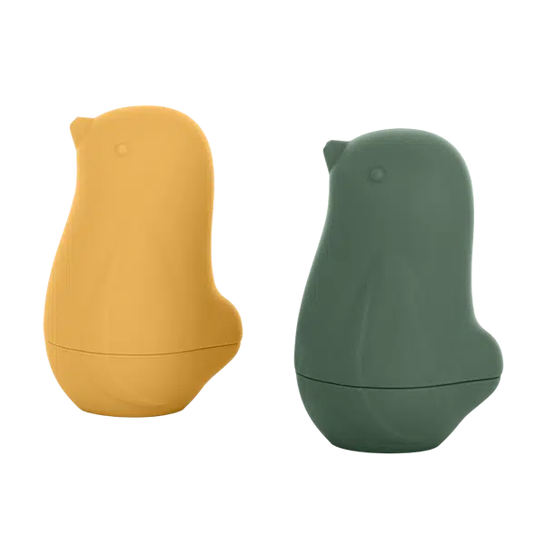 PETITE&MARS Hračky silikonové do koupele - Love birds Ochre Green 6m+