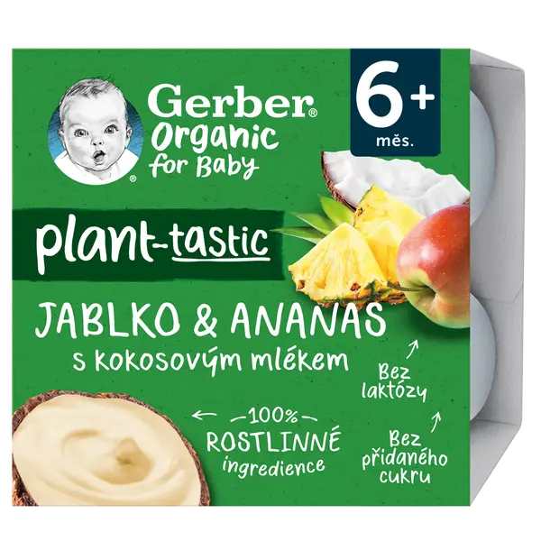 GERBER Organic 100% rostlinný dezert jablko a ananas s kokosovým mlékem kus 4 x 90 g