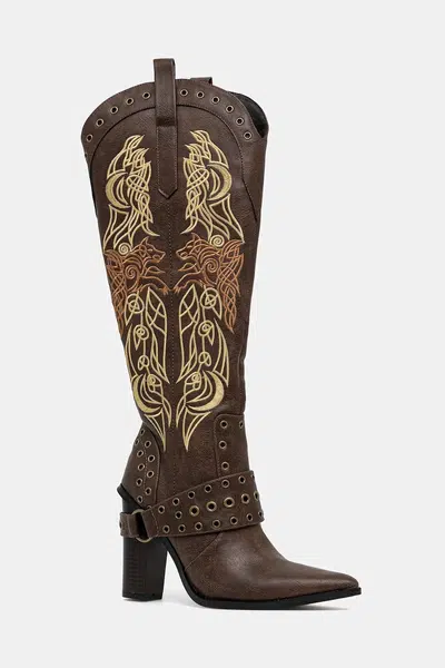 Westernové boty Koi Footwear x Twilight Children Of The Moon Cowboy Boots dámské, hnědá barva, na podpatku, FW01