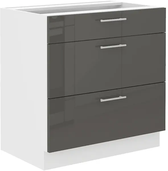 Spodní skříňka Lara 80 D 3S BB - Quadro Barva korpusu: Bílá, Barva dvířek: Šedý lesk