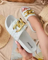 Resti Blue women's quilted slippers with a gold chain Eteris - Footwear
