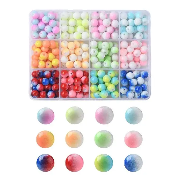 300Pcs 12 Colors Two-tone Baking Painted Glass Beads