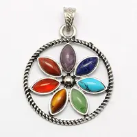 Vintage Chakra Jewelry Alloy Bezel Gemstone Pendants