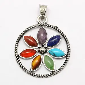 Vintage Chakra Jewelry Alloy Bezel Gemstone Pendants