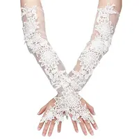 Flower Pattern Polyester Lace Cuff Mesh Long Fingerless Gloves