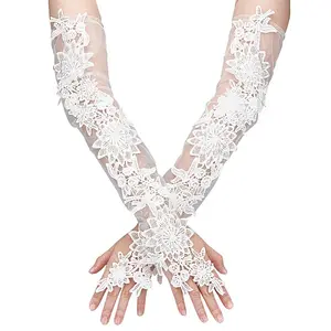 Flower Pattern Polyester Lace Cuff Mesh Long Fingerless Gloves