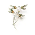 Rhinestone Dragonfly Brooch Pin with Plastic Pearl Beaded