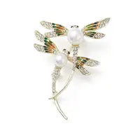 Rhinestone Dragonfly Brooch Pin with Plastic Pearl Beaded