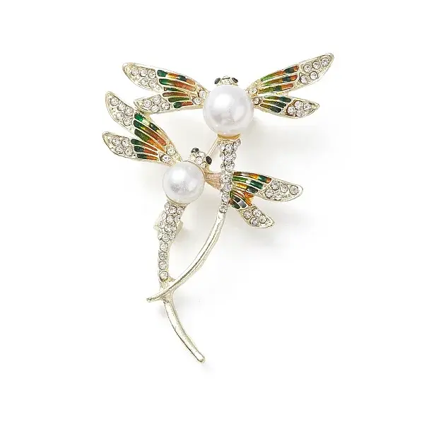Rhinestone Dragonfly Brooch Pin with Plastic Pearl Beaded