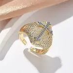 Brass Micro Pave Clear Cubic Zirconia Cuff Rings for Women