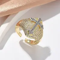 Brass Micro Pave Clear Cubic Zirconia Cuff Rings for Women