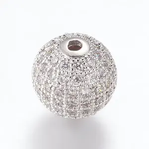 Brass Micro Pave Cubic Zirconia Beads