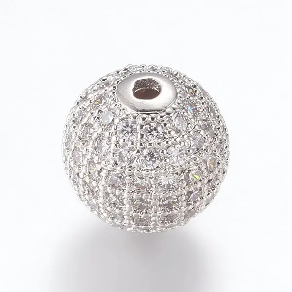 Brass Micro Pave Cubic Zirconia Beads