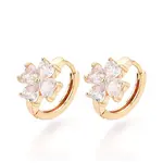 Brass Micro Pave Clear Cubic Zirconia Clover Hoop Earrings