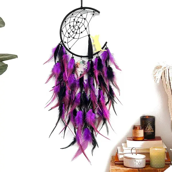 Cat Woven Net/Web with Feather Pendant Decoration