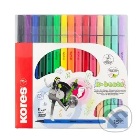 Fixy Kores K-Beats - střední hrot, šíře M - 15 barev (vč. 4 pastelových a 3 neonových)