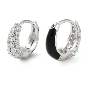 Brass Micro Pave Clear Cubic Zirconia Hoop Earrings for Women