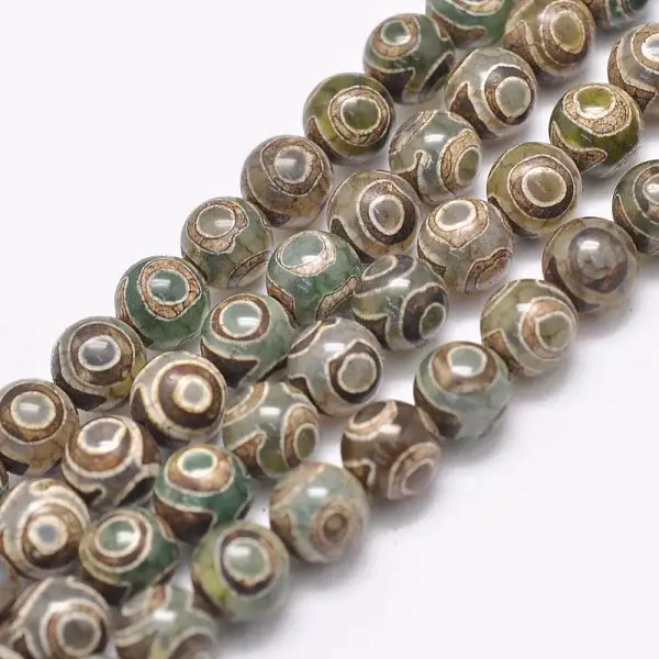 Natural Tibetan 3-Eye dZi Agate Beads Strands