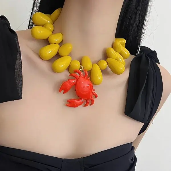 Red Crab Pendant Teardrop Beaded Necklaces for Women