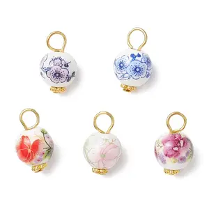 Handmade Flower Printed Porcelain Ceramic Pendants