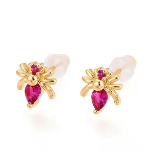 Brass Micro Pave Cubic Zirconia Stud Earrings