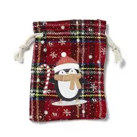 Christmas Theme Rectangle Jute Bags with Jute Cord