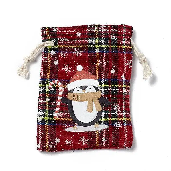 Christmas Theme Rectangle Jute Bags with Jute Cord