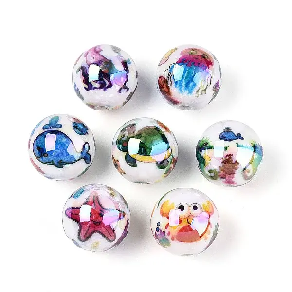 Ocean Theme Printed Opaque Acrylic Beads