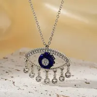 Cute Eye Brass Clear Cubic Zirconia Pendant Necklaces