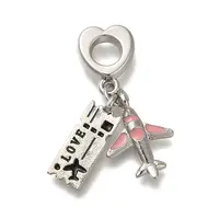 Rack Plating Alloy Pink & Black Enamel European Dangle Charms