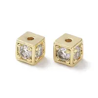 Brass Micro Pave Clear Cubic Zirconia Beads