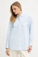 Bavlněná košile BOSS Orange dámská, modrá barva, relaxed, s klasickým límcem, 50543554