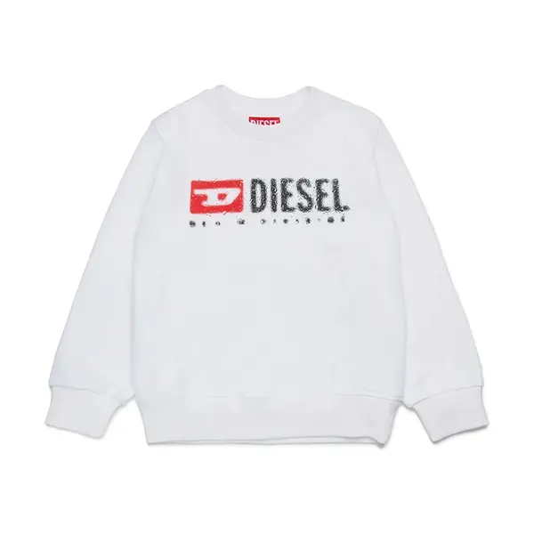 Dětská bavlněná mikina Diesel SDROPS OVER SWEAT-SHIRT bílá barva, s potiskem, J02483