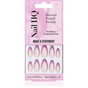 Nail HQ Almond Purple French umělé nehty s lepidlem 24 ks