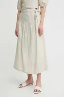 Lněná sukně Pepe Jeans EFFIE béžová barva, midi, áčková, PL901125
