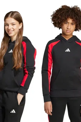 Dětská mikina adidas černá barva, s kapucí, s potiskem, JW2491