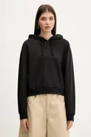 Bavlněná mikina Vans dámská, černá barva, s kapucí, hladká, VN000RAHBLK1