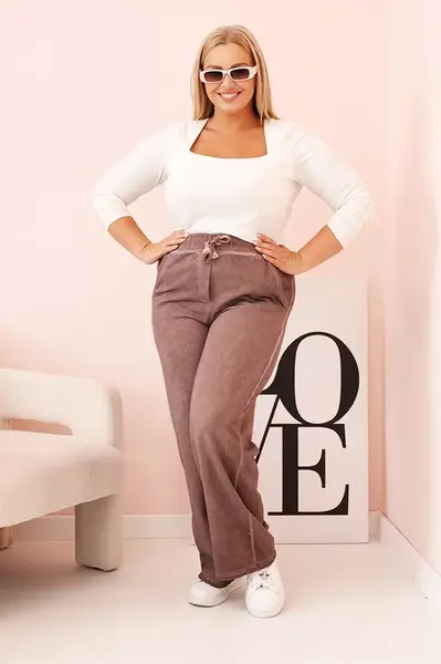 Kesi Włoski Dámské kalhoty Plus Size s viskózou, široké nohavice a elastický pas fango