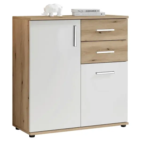 MID.YOU KOMODA, bílá, barvy dubu, 80/84/35 cm