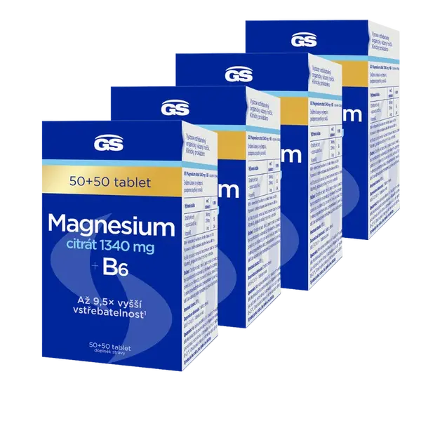 GS Magnesium citrát 1340 mg + B6, 4 x 50 + 50 tablet