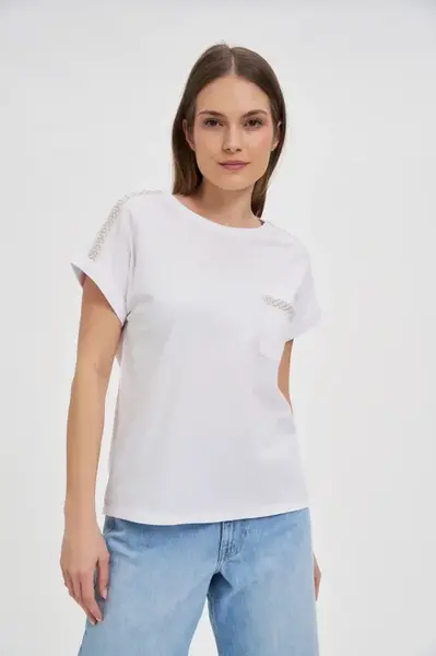 Marisse Cotton T-Shirt Decorated With Beads, White