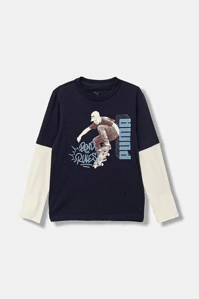 Dětské bavlněné tričko s dlouhým rukávem Puma MID90s Layered Longsleeve B tmavomodrá barva, s potiskem, 688467