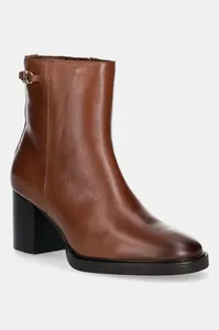 Kožené kotníkové boty Tommy Hilfiger STACKED HEEL LEATHER ANKLE BOOT