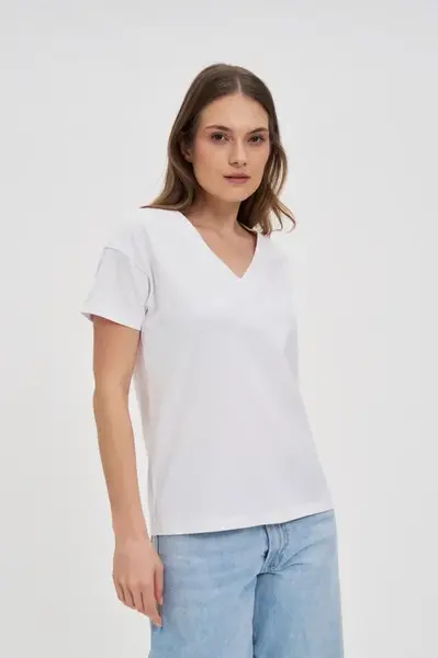 Marisse White Cotton V-Neck T-Shirt