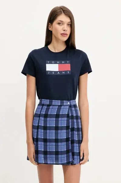 Bavlněné tričko Tommy Jeans dámské, tmavomodrá barva, DW0DW22562