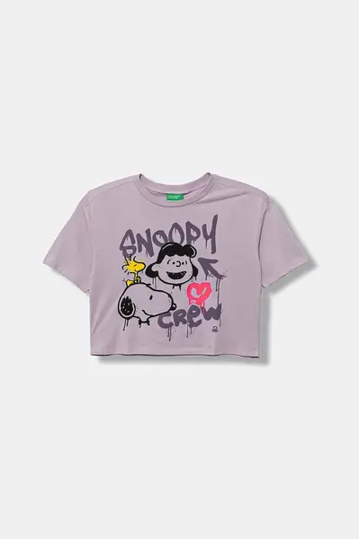 Dětské bavlněné tričko United Colors of Benetton fialová barva, 3X1SC10PT