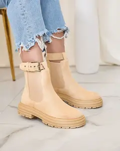 Resti Beige women's boots with decorative strap Loffdo